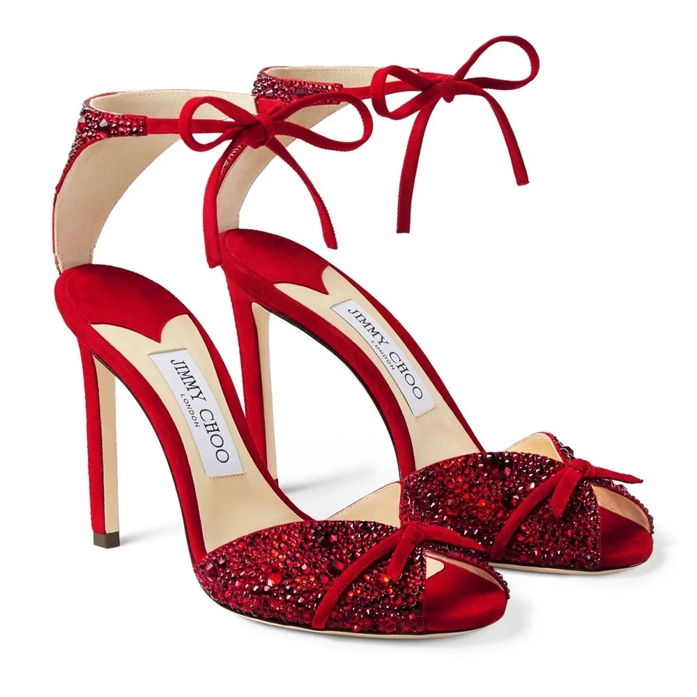 Like new JIMMY CHOO Talaya 100 Crystal Embellished suede sandals 36 - Picture 1 of 15